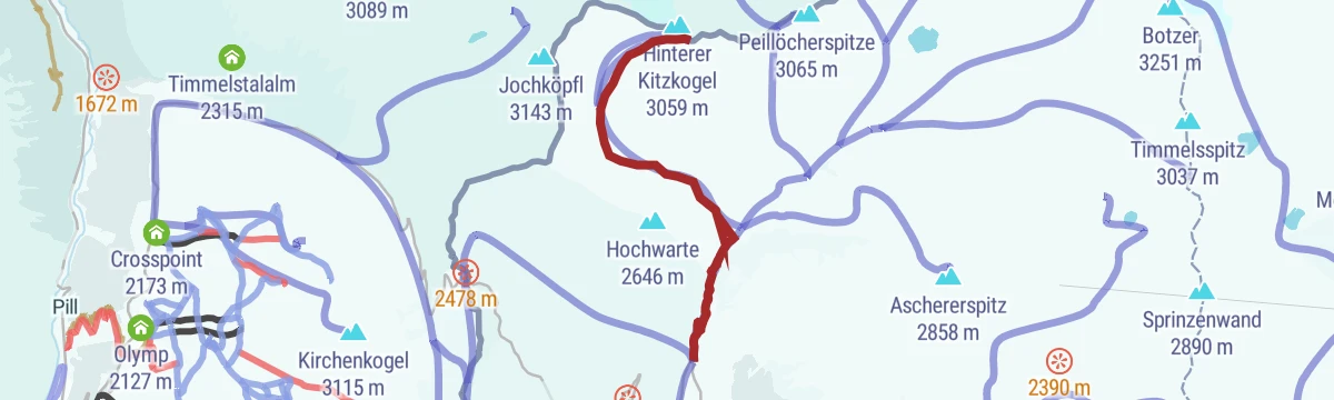 Route map: Escursione sci-alpinistica Hinterer Kitzkogel (3059 m)